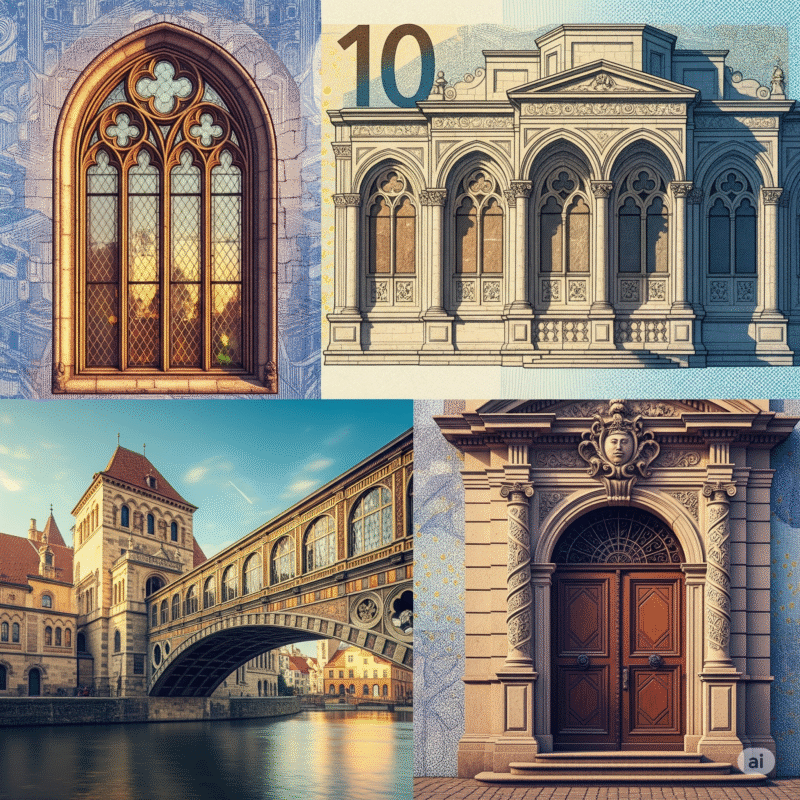 Design độc đáo tiền Euro Đức 2025 - biểu tượng kiến ​​trúc châu Âu từ cổ đại đến hiện đại thay vì hình danh nhân.