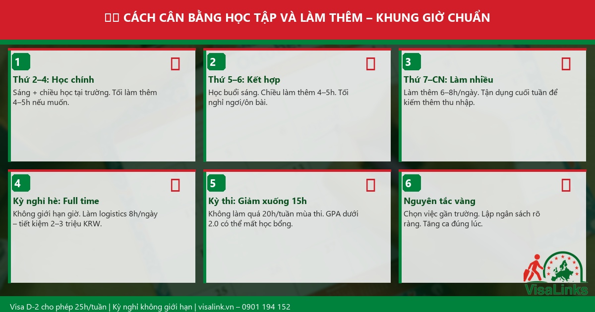 Du Học Hàn Quốc Vừa Học Vừa Làm 2026: Lương, Việc Làm & Kinh Nghiệm Thực Tế 3 Cân bằng học tập và làm thêm du học Hàn Quốc 2026