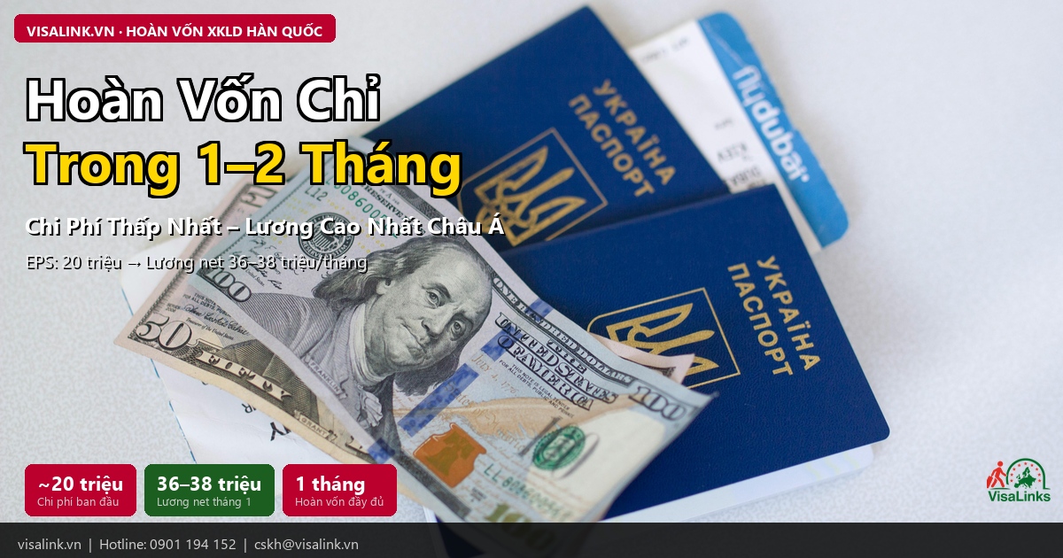 Chi Phí Đi Hàn Quốc Làm Việc 2026 – Bảng Tổng Hợp Đầy Đủ & Thời Gian Hoàn Vốn 3 Hoàn vốn XKLD Hàn Quốc 2026 – chỉ cần 1–2 tháng đầu