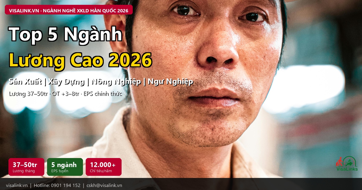 Ngành Nghề XKLD Hàn Quốc 2026 – Top 5 Ngành Lương Cao & Cơ Hội Việc Làm | Visalink