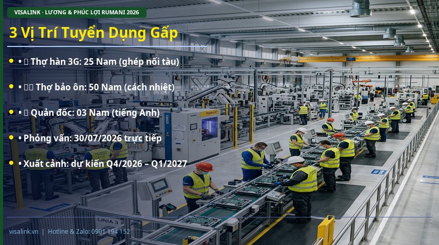 đơn hàng nhà máy đóng tàu Romania 2026 – 3 vị trí tuyển dụng gấp – visalink.vn