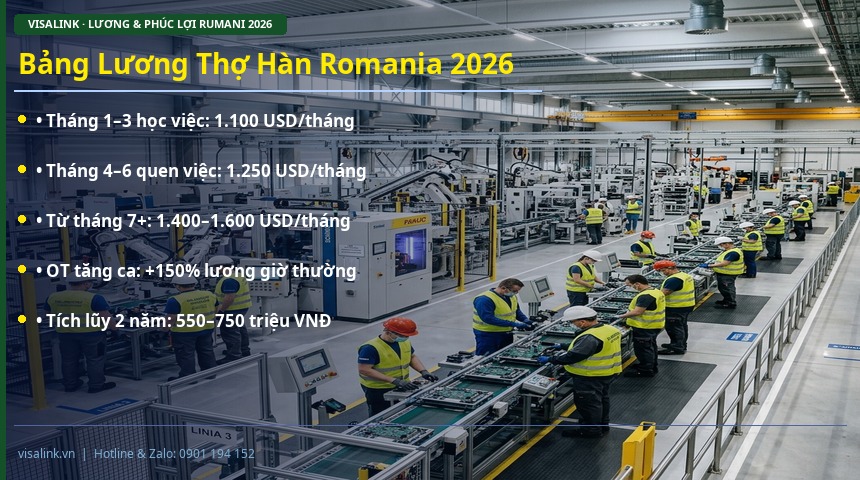 đơn hàng thợ hàn 3G Romania 2026 – bảng lương thợ hàn romania 2026 – visalink.vn