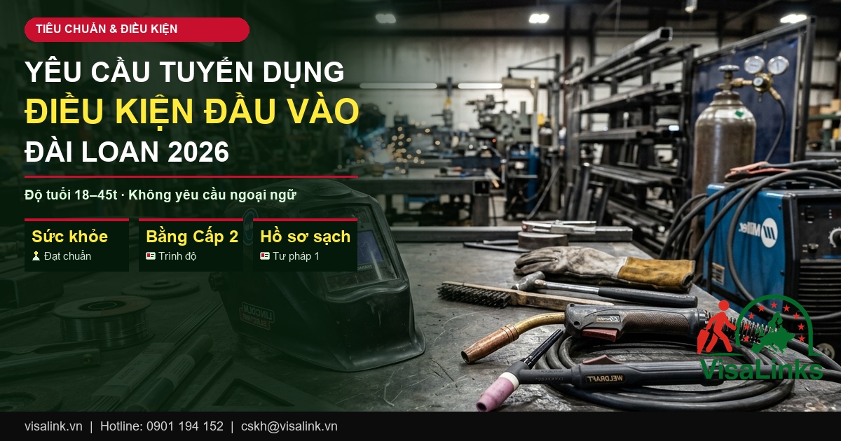 Các Ngành Nghề XKLĐ Đài Loan 2026: Top Đơn Hàng Lương Cao Nên Chọn 2 Yêu cầu và điều kiện đi xuất khẩu lao động Đài Loan 2026 - Visalink