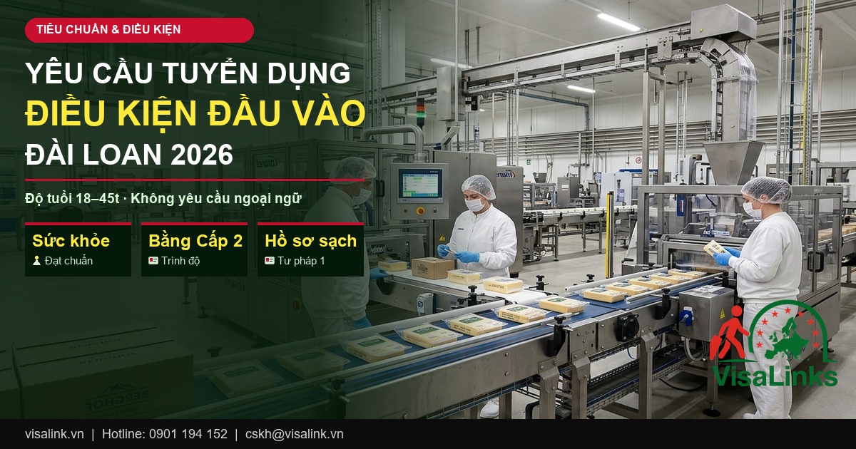 Chi Phí Đi Xuất Khẩu Lao Động Đài Loan 2026 Hết Bao Nhiêu Tiền? Bảng Phí Chi Tiết 2 Yêu cầu và điều kiện đi xuất khẩu lao động Đài Loan 2026 - Visalink