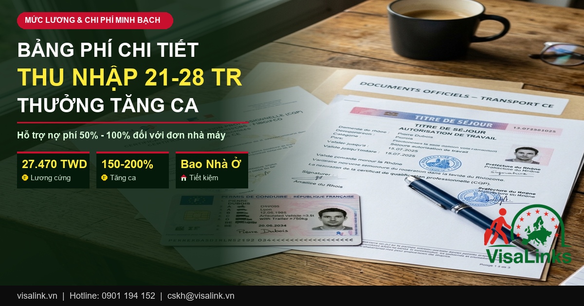Chi Phí Đi Xuất Khẩu Lao Động Đài Loan 2026 Hết Bao Nhiêu Tiền? Bảng Phí Chi Tiết 3 Bảng chi phí và mức lương ròng xuất khẩu lao động Đài Loan 2026 - Visalink