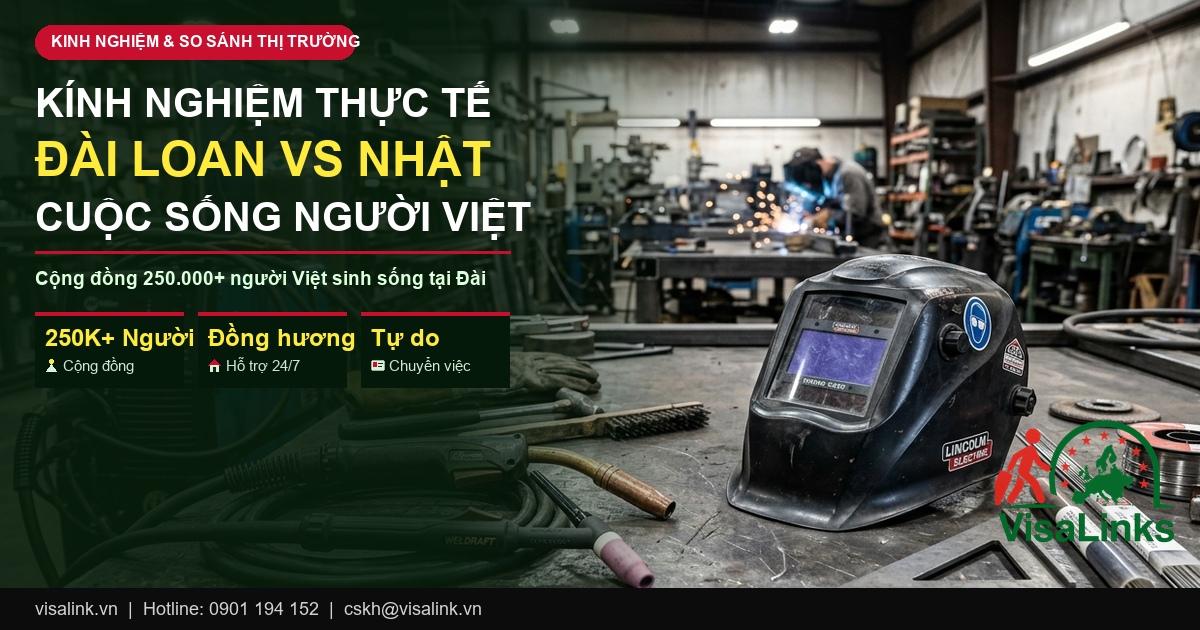 Chi Phí Đi Xuất Khẩu Lao Động Đài Loan 2026 Hết Bao Nhiêu Tiền? Bảng Phí Chi Tiết 5 So sánh phúc lợi cuộc sống và đơn hàng XKLĐ Đài Loan 2026 - Visalink