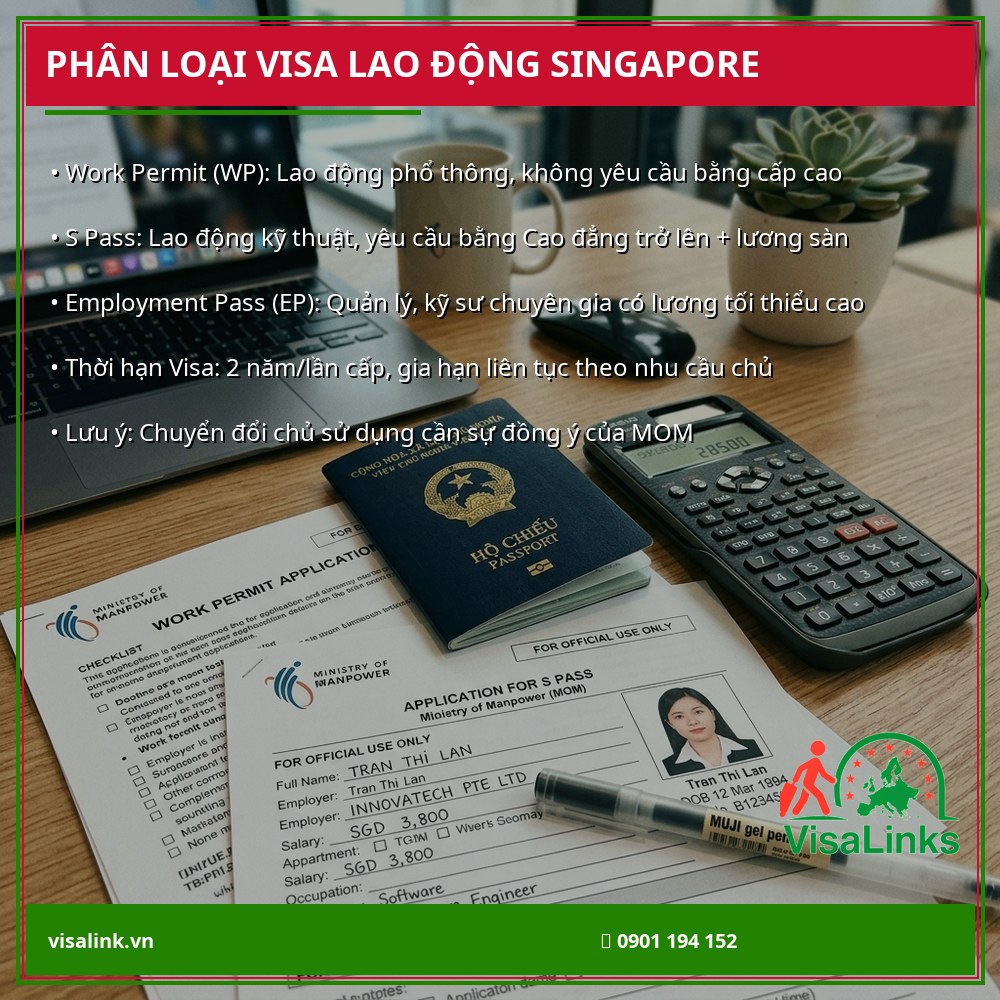 Bảng phân biệt các loại visa lao động Singapore Work Permit S Pass và Employment Pass