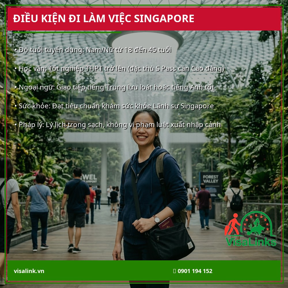 Bảng tổng hợp điều kiện đi xuất khẩu lao động Singapore năm 2026 về tuổi tác ngoại ngữ