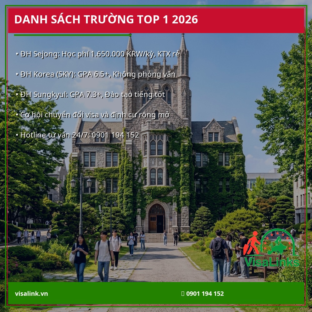 Danh sách trường đại học Top 1 Hàn Quốc 2026 uy tín