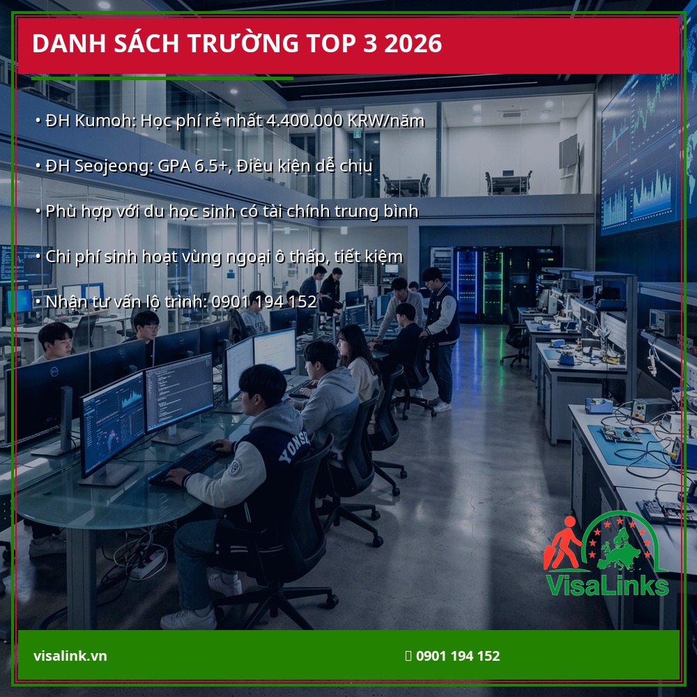 Danh sách trường đại học Top 3 Hàn Quốc 2026 chi phí thấp
