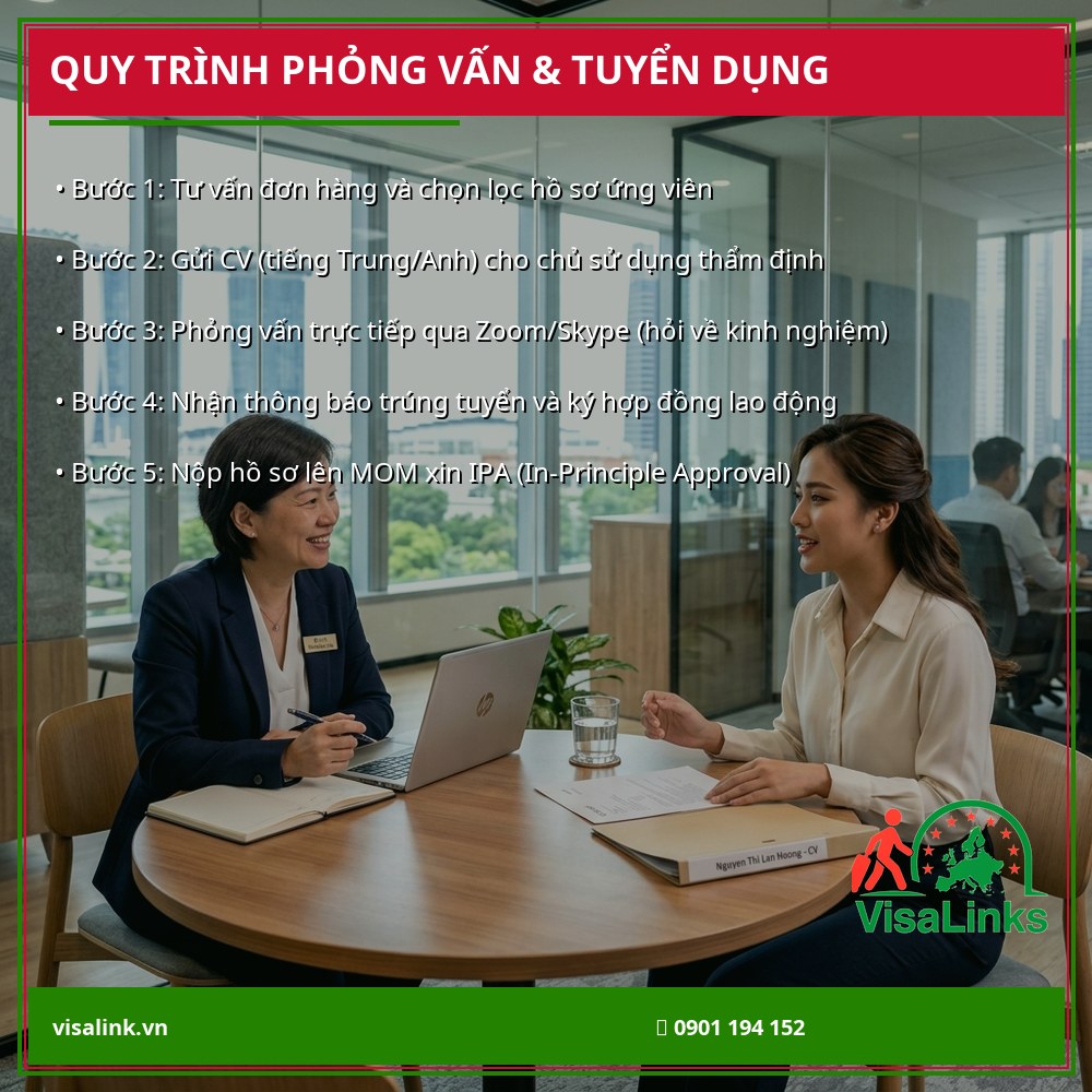 Sơ đồ các bước phỏng vấn tuyển dụng trực tiếp đi làm việc Singapore