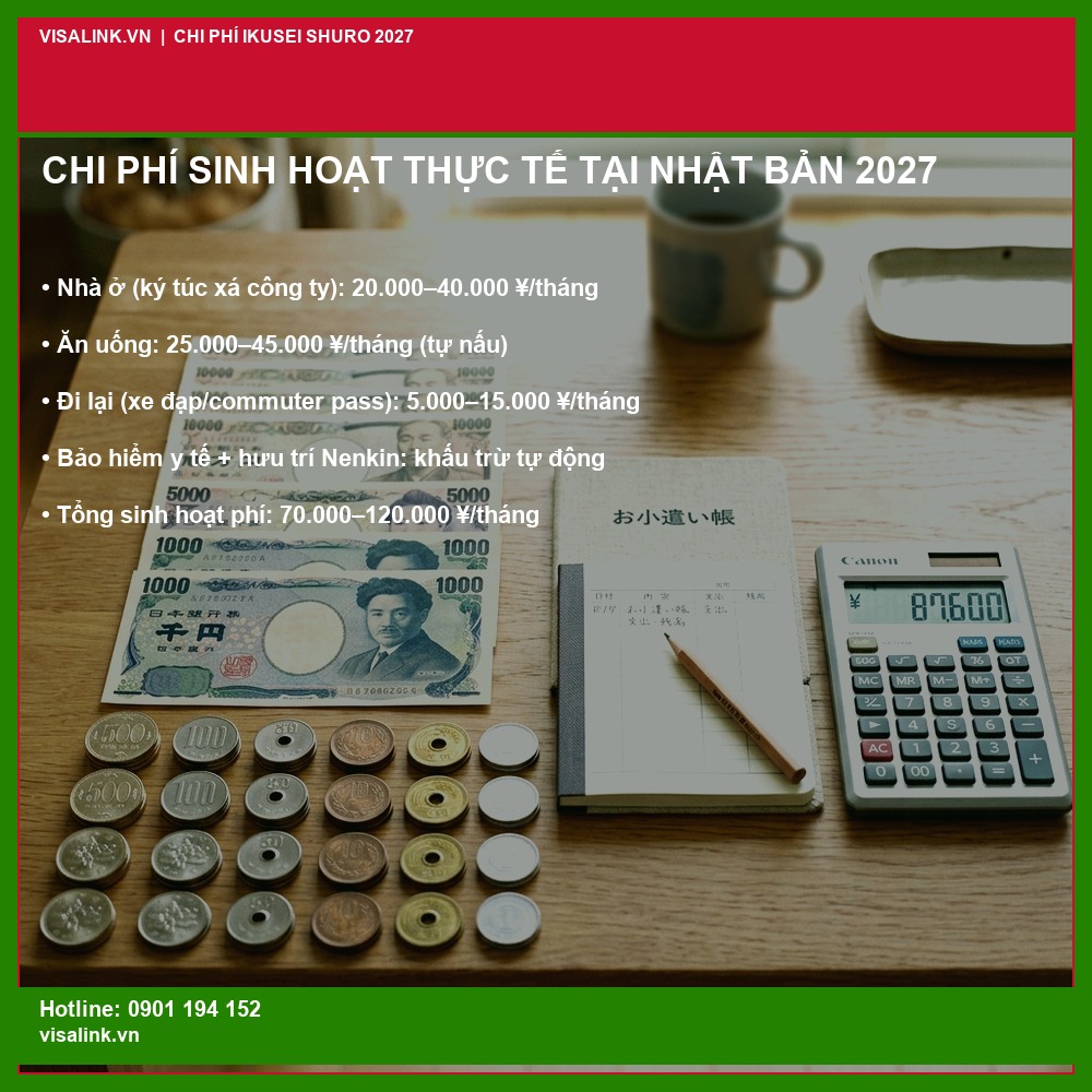 Chi phí sinh hoạt thực tế của lao động Ikusei Shuro tại Nhật Bản 2027 - Tiền yen tiết kiệm - Visalink