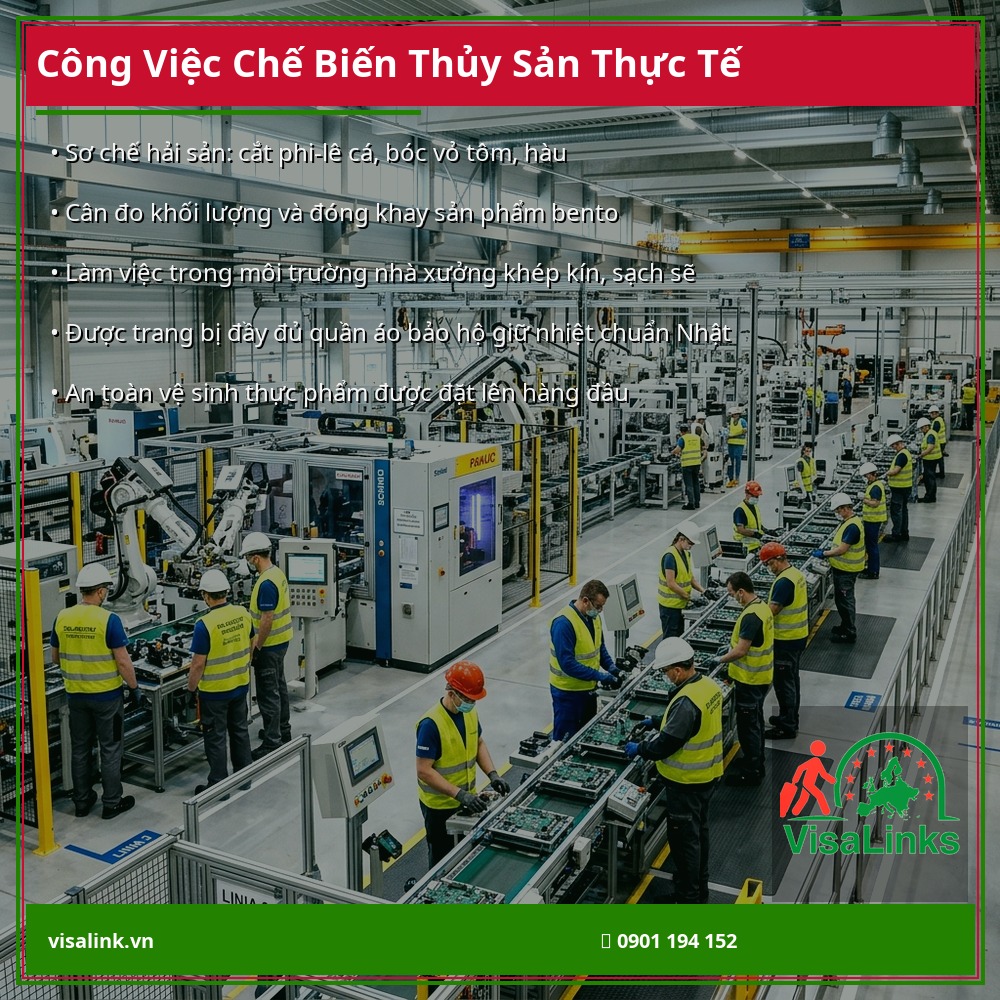 Công việc sơ chế phi lê cá hồi tại nhà máy thủy sản Nhật Bản – Visalink
