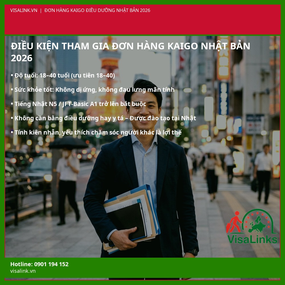 Điều kiện tham gia đơn hàng Kaigo chăm sóc người cao tuổi Nhật Bản 2026 – Tuổi tác và sức khỏe – Visalink