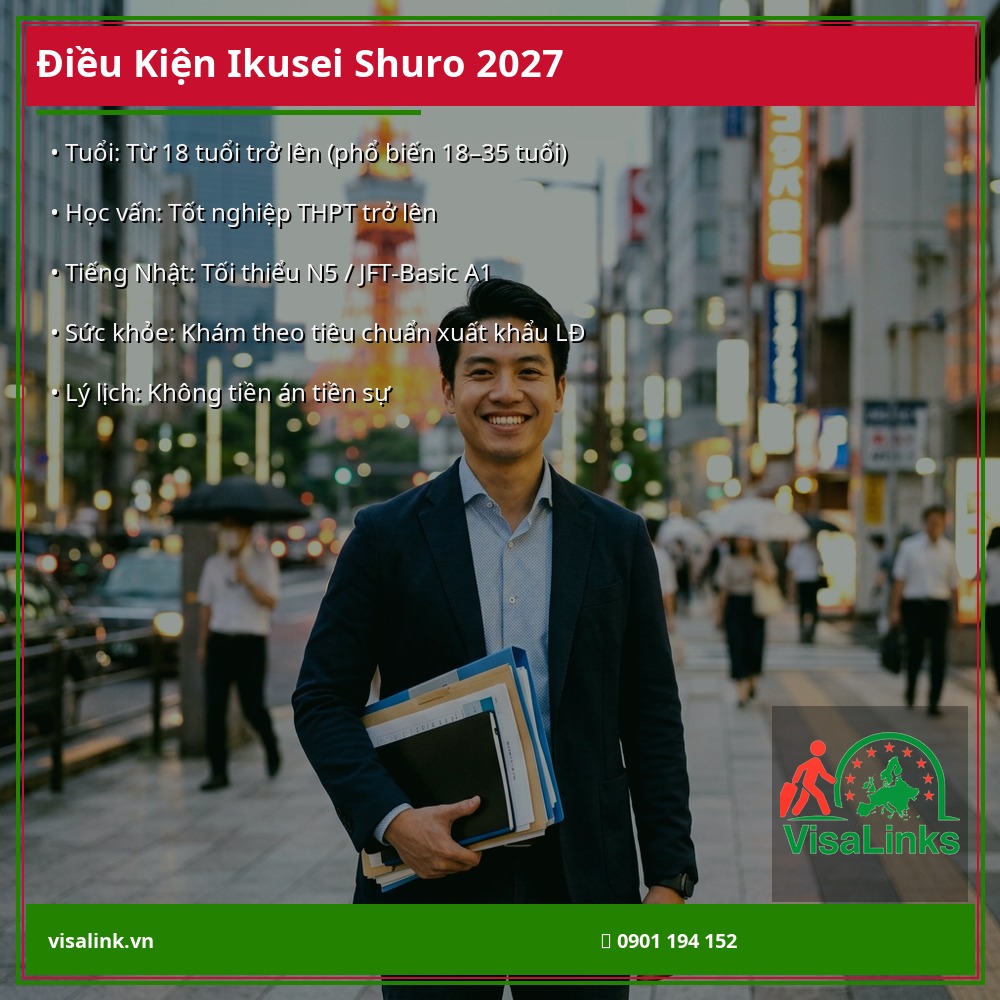 Người lao động tự tin đăng ký chương trình Ikusei Shuro đi Nhật 2027 - Điều kiện tuổi tiếng Nhật sức khỏe - Visalink