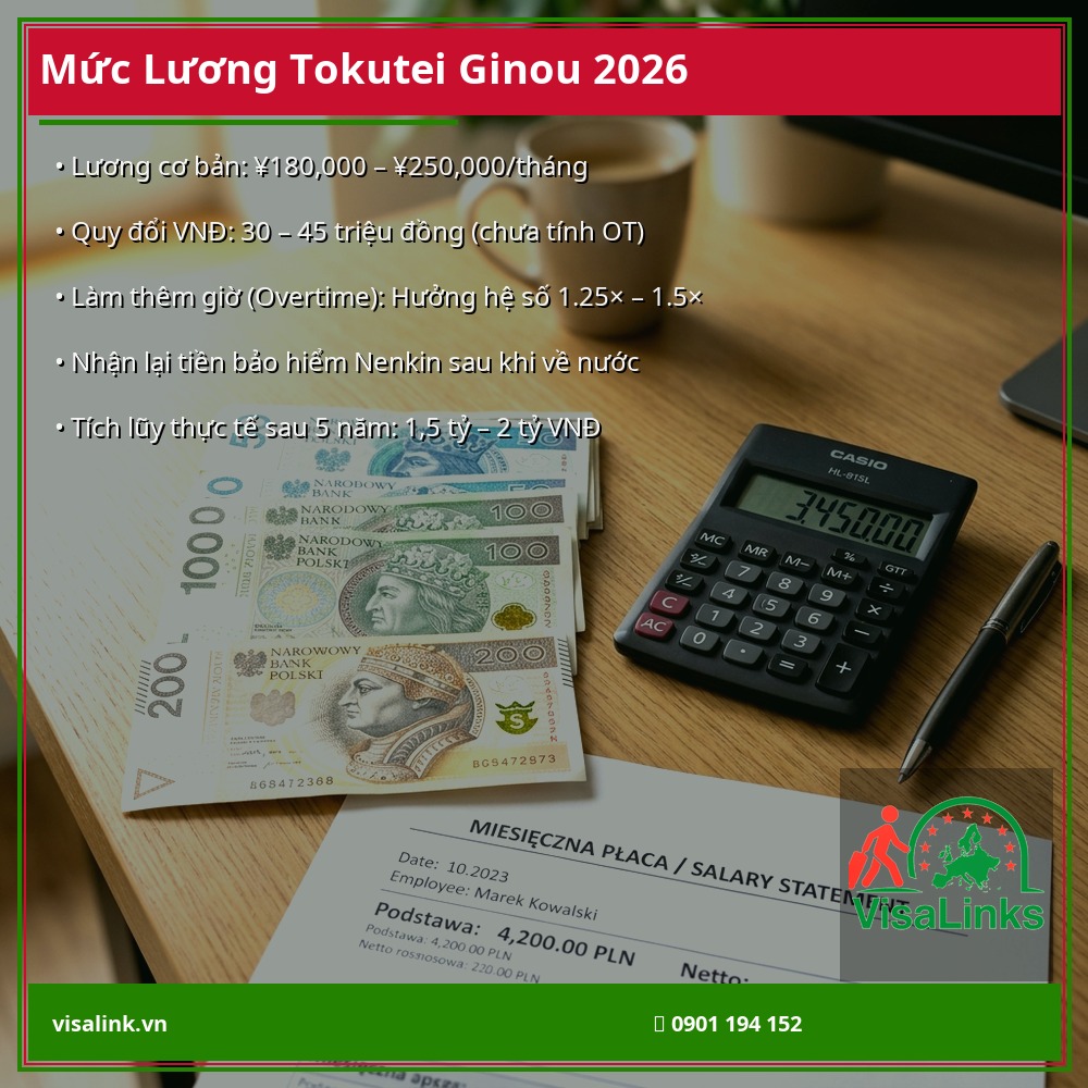 Thu nhập và tích lũy tiền lương của lao động Tokutei Ginou tại Nhật Bản 2026 - Visalink