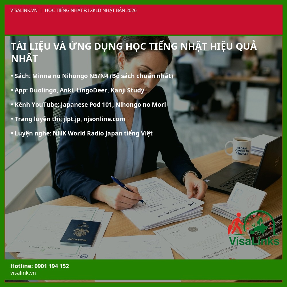 Tài Liệu Học Tiếng Nhật N4 N5 Hiệu Quả Nhất Cho XKLD Nhật Bản 2026 – Visalink Tài liệu và ứng dụng học tiếng Nhật N4 N5 hiệu quả nhất cho XKLD Nhật Bản 2026 – Sách Minna no Nihongo – Visalink