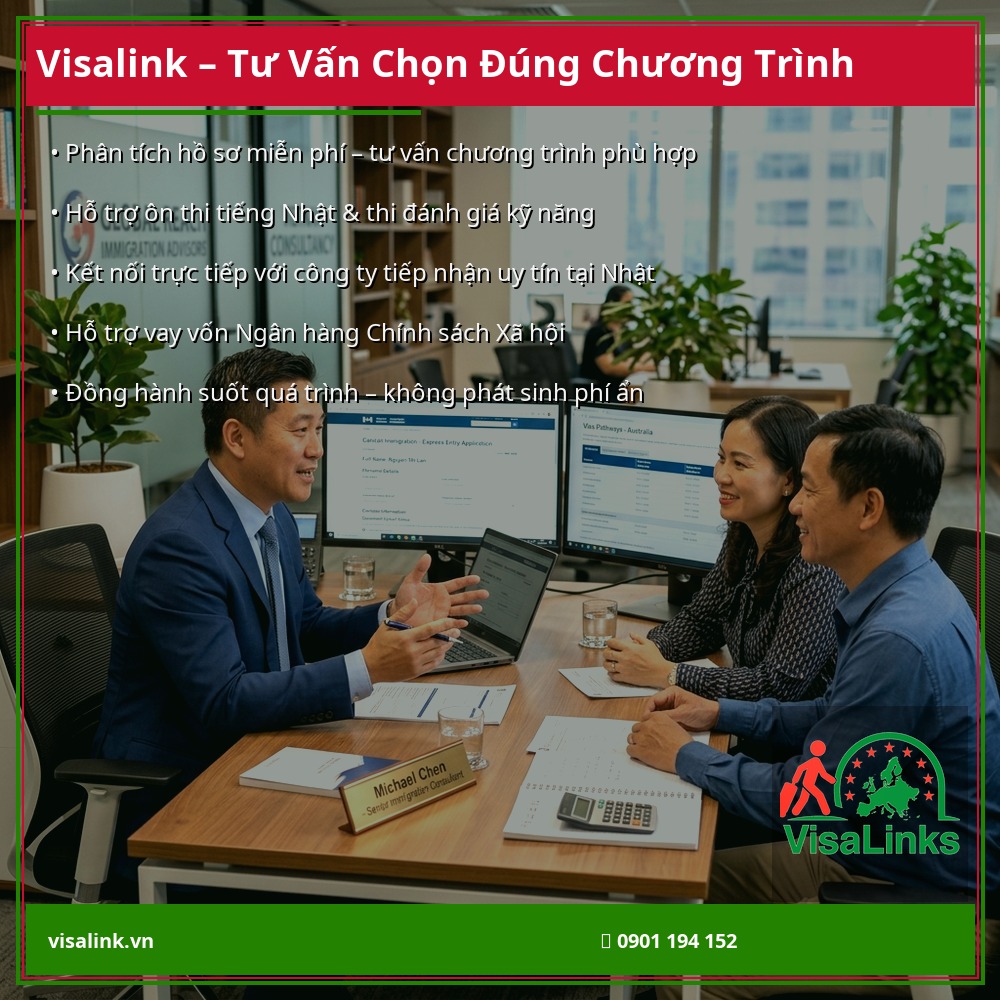 Visalink tư vấn lựa chọn chương trình Ikusei Shuro hay Tokutei Gino phù hợp 2026