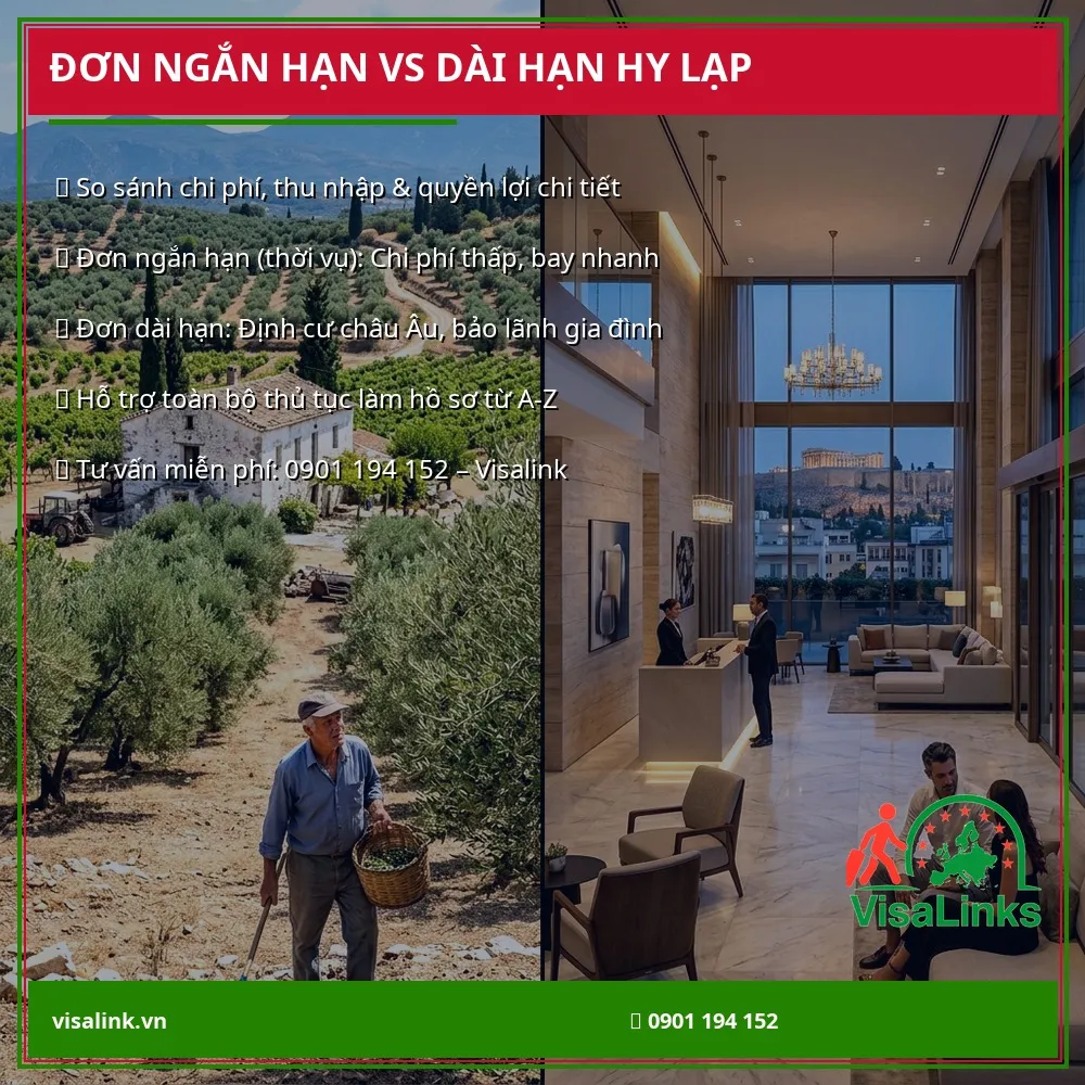 So sánh đơn ngắn hạn thời vụ vs dài hạn đi Hy Lạp làm việc - Visalink