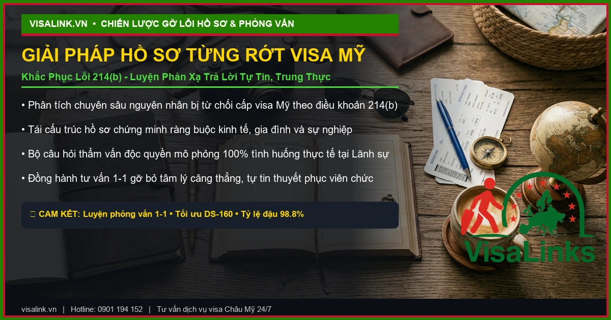 Dịch Vụ Làm Visa Châu Mỹ Trọn Gói 2026: Visa Mỹ, Canada, Mexico, Brazil | Visalink 3 Giải pháp hồ sơ visa Mỹ khó, từng bị từ chối điều khoản 214b - Visalink