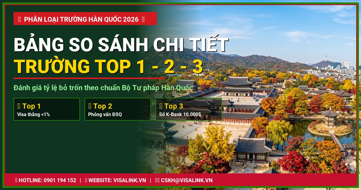 Bảng so sánh chi tiết trường Top 1, Top 2, Top 3 Hàn Quốc 2026 - Visalink